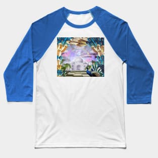 Peacock and Taj Mahal With Rainbow Baseball T-Shirt